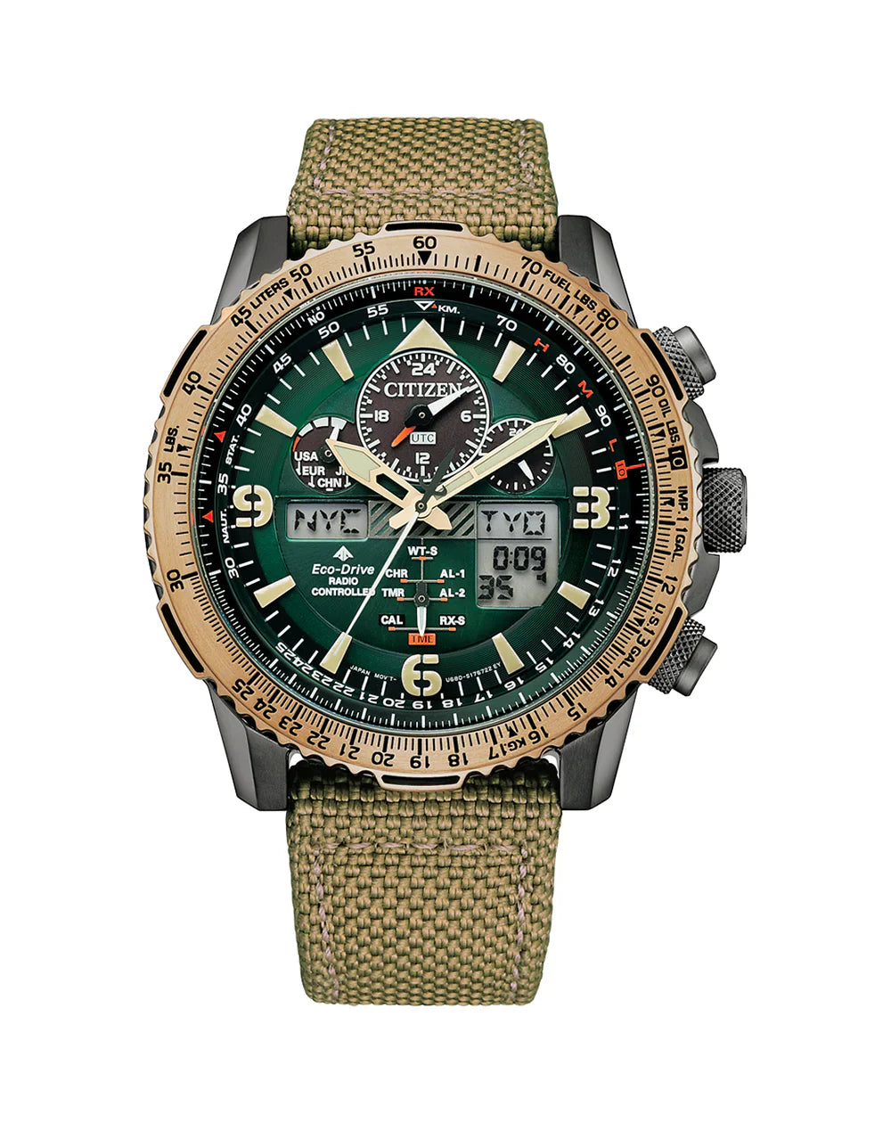 Citizen Promaster Sky Eco-Drive Men's Watch – Green Dial, Nylon Strap /  JY8074-11X