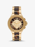 Michael Kors Oversized Camille Pavé Gold-Tone and Tortoiseshell Acetate Watch / MK7269
