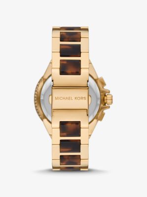 Michael Kors Oversized Camille Pavé Gold-Tone and Tortoiseshell Acetate Watch / MK7269