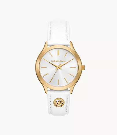 Michael Kors Slim Runway Three-Hand White Leather Watch / MK7466