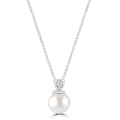 Diamond Pearl Necklace with 0.03ct Diamonds in 9K White Gold - N-20565-003-W
