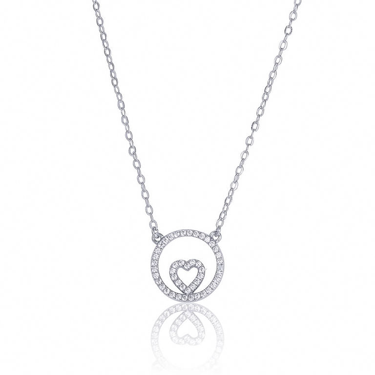 sterling silver CZ love heart circle necklace