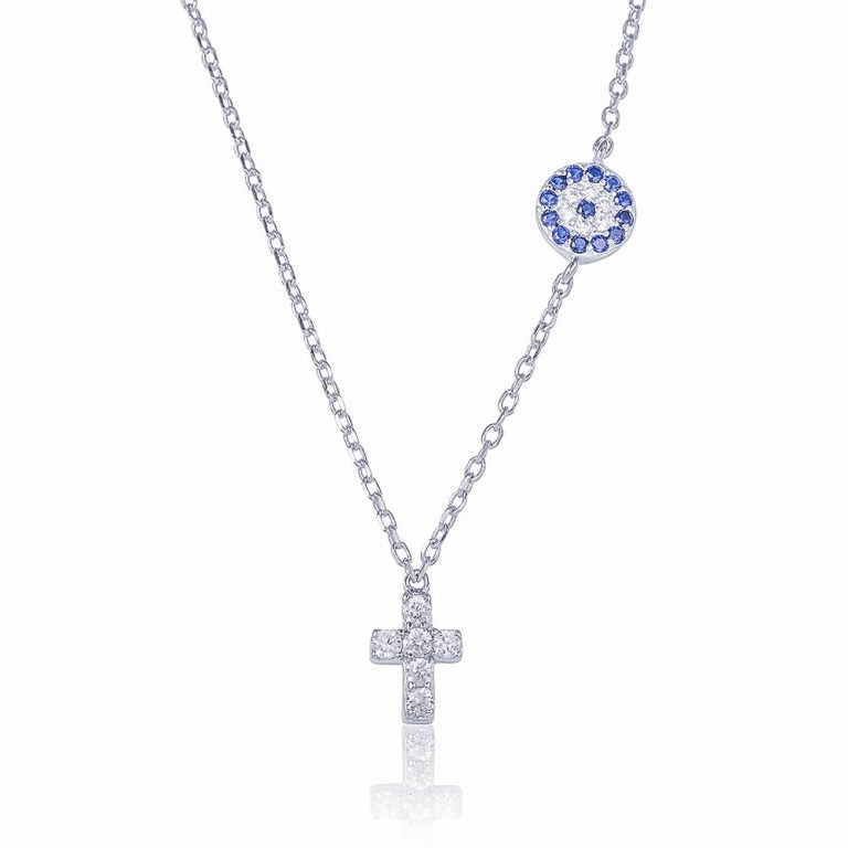Sterling silver cross Evil eye pendant