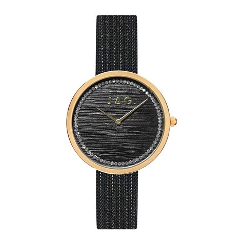 Jag Tegan – Women's Gold-Tone Mesh Watch with Crystal-Set Black Dial / J2227A