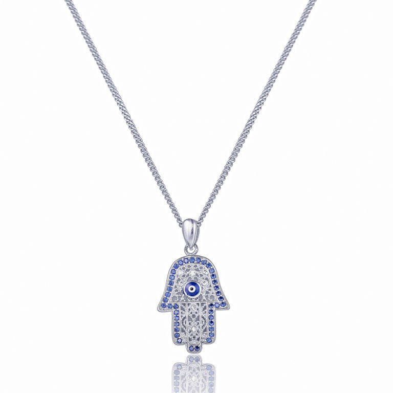 Sterling silver Evil eye hand necklace