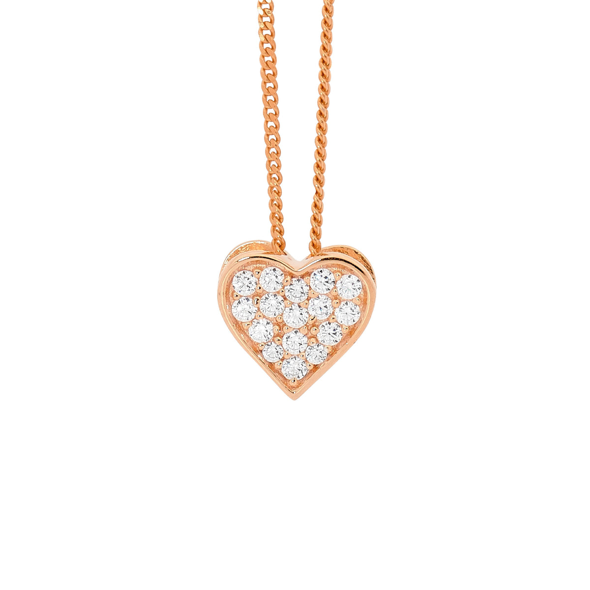 Ellani Stone Paved Heart Pendant 18K Rose Gold Plating