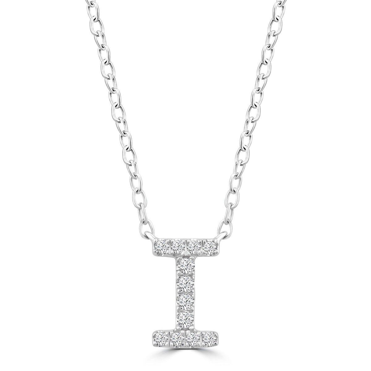 Initial 'I' Necklace with 0.06ct Diamonds in 9K White Gold