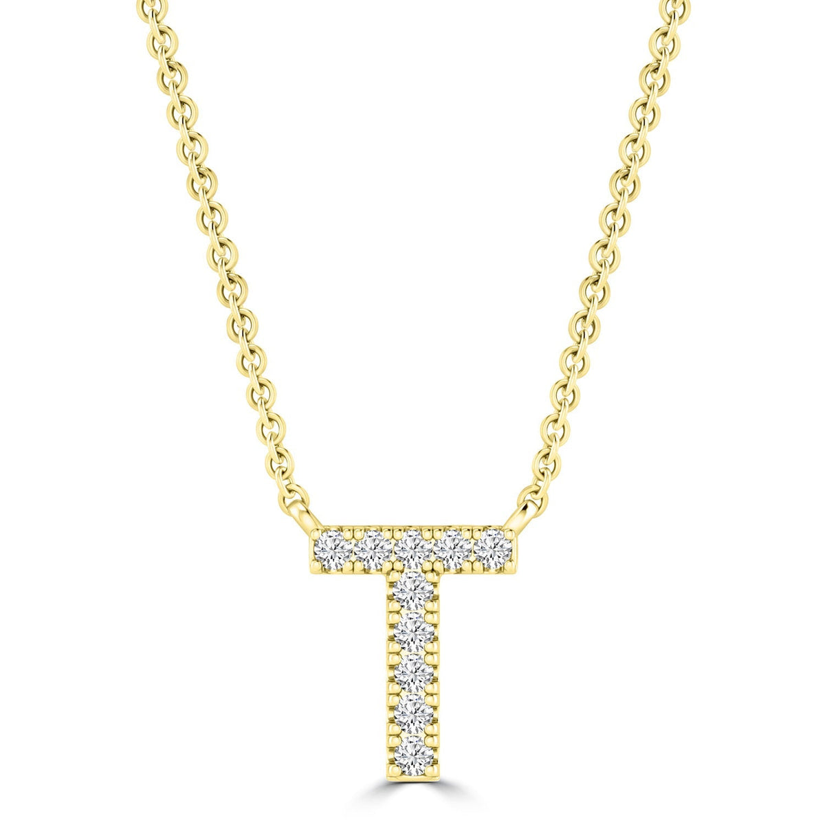 Initial 'T' Necklace with 0.06ct Diamonds in 9K Yellow Gold - PF-6282-Y