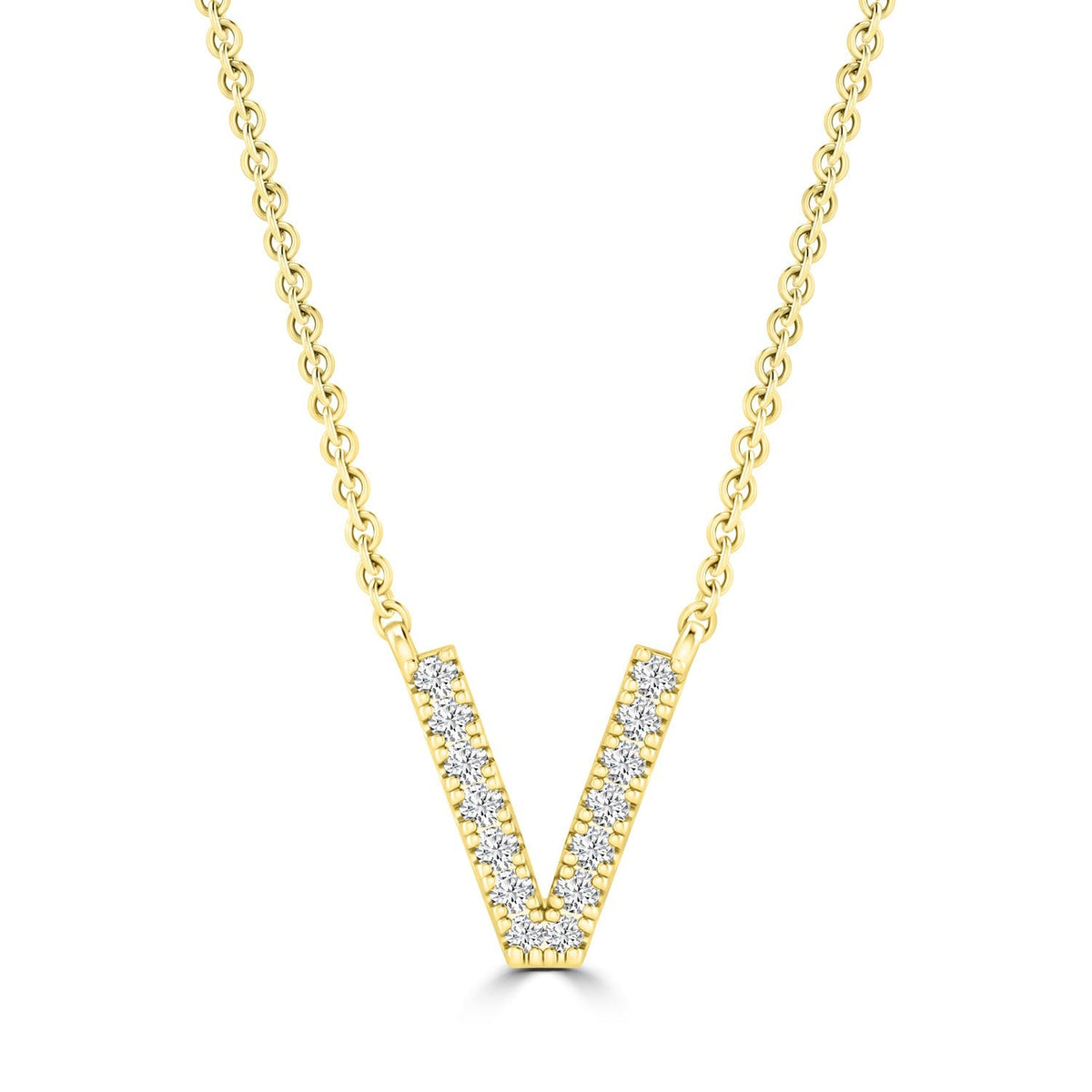 Initial 'V' Necklace with 0.06ct Diamonds in 9K Yellow Gold - PF-6284-Y