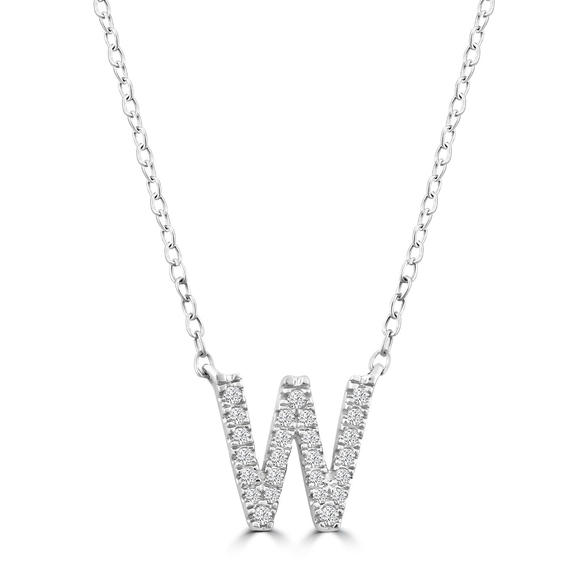 Initial 'W' Necklace with 0.09ct Diamonds in 9K White Gold