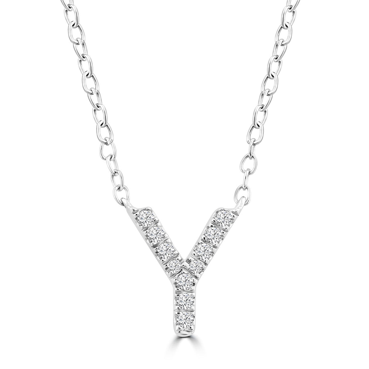Initial 'Y' Necklace with 0.06ct Diamonds in 9K White Gold