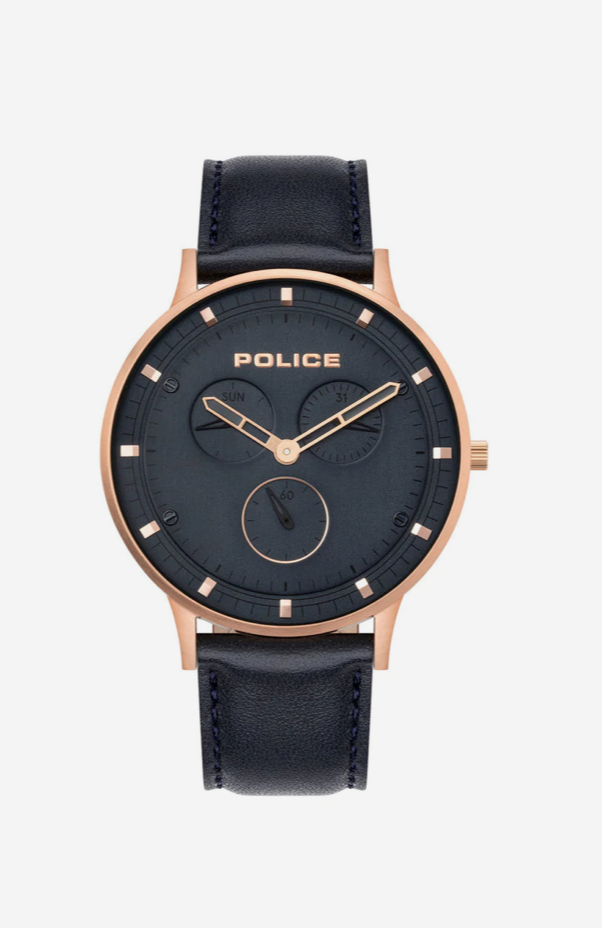 Police Berkeley Black Leather Strap Mens Watch / PL.15968JSR/03