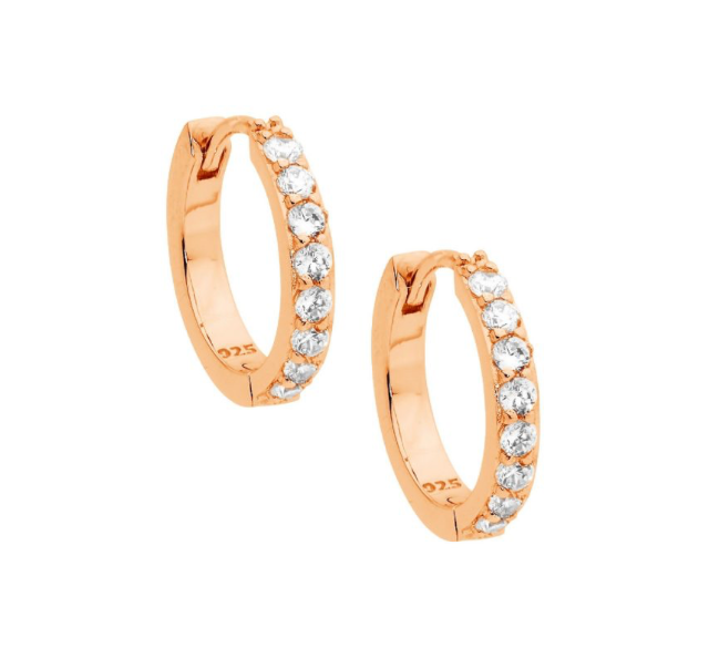 Ellani Silver Rose Gold Plated Hoop Earrings / E512R