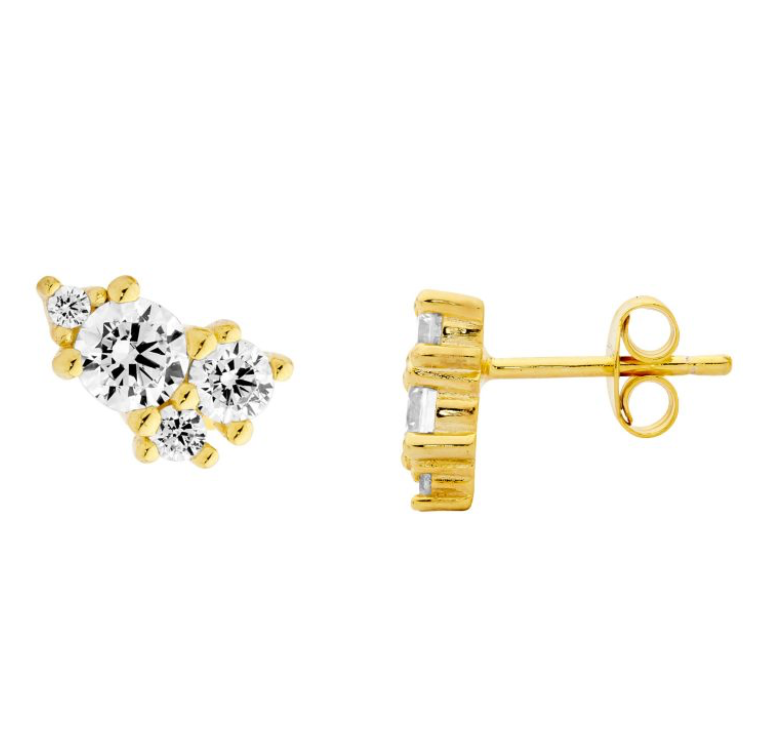 Ellani Gold-Plated Sterling Silver Pave CZ Stud Earrings / E597G