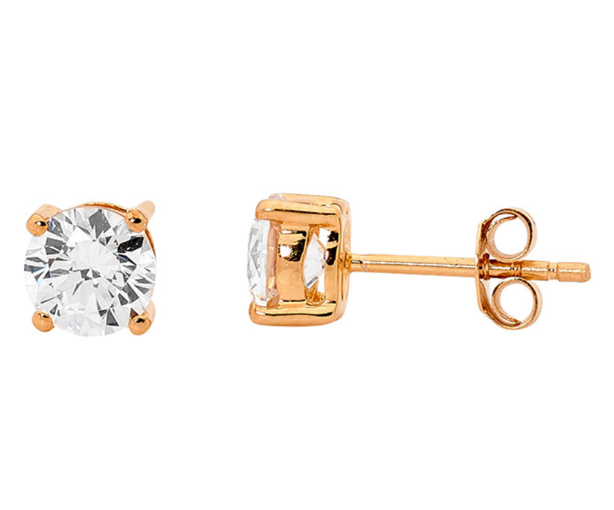 Ellani Rose Gold-Plated Sterling Silver CZ Stud Earrings / E130R-5