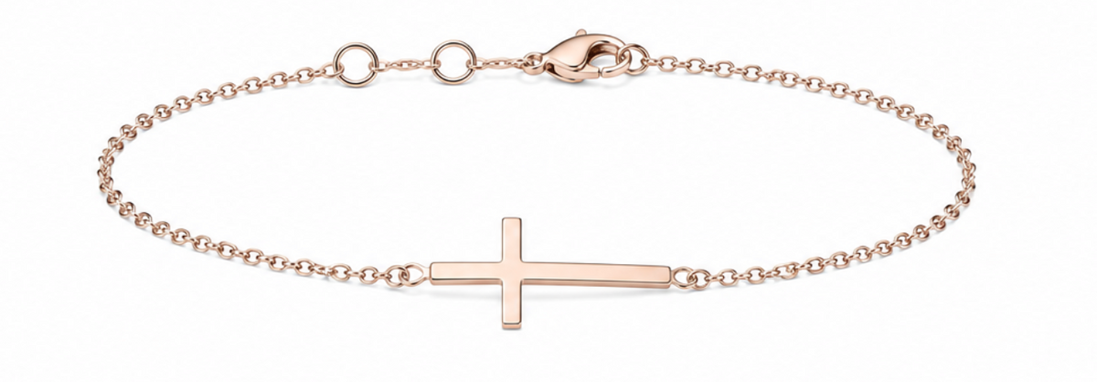 Silver - Rose Gold Plated Cross Bracelet