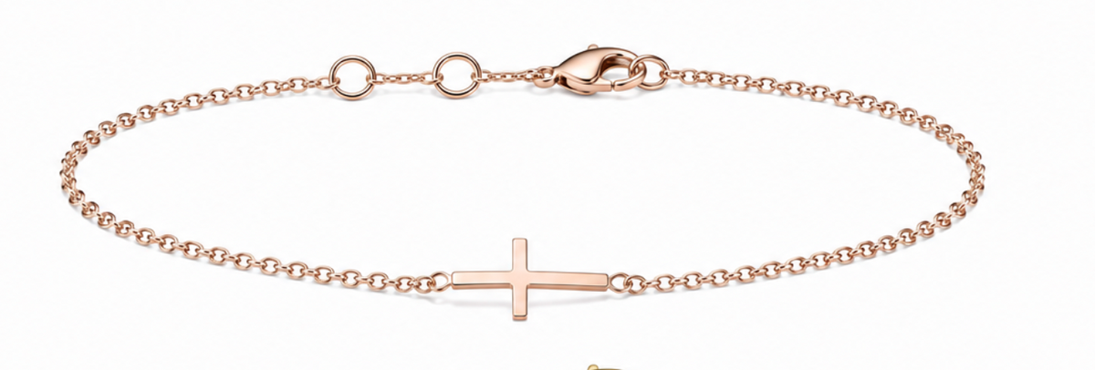 Silver - Rose Gold Plated Small Cross Bracelet