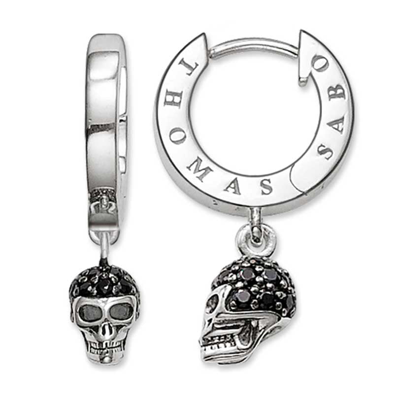 TCR573/ Thomas Sabo BCZ Skull Hinged Hoop Earrings
