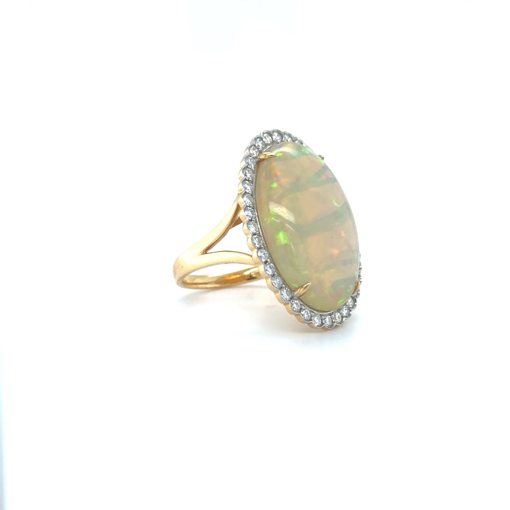 18KY Diamond & Opal Ring