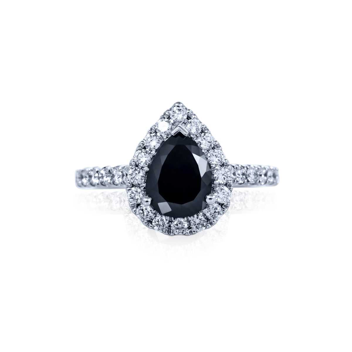 18kw Black Diamond Pear Shape Engagement Ring