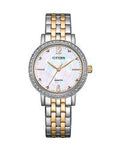 Citizen Quartz Crystal Mother of Pearl Dial Two-Tone Ladies Watch / EL1306-59D