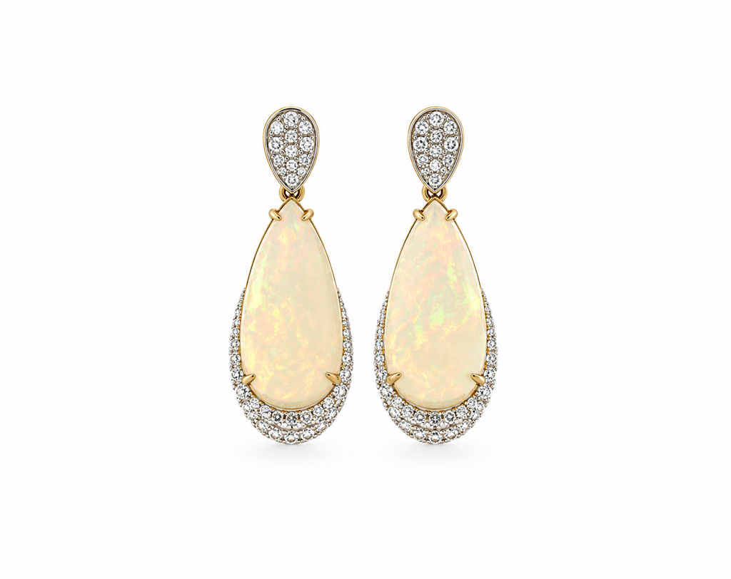 18KY Diamond & Opal Earrings