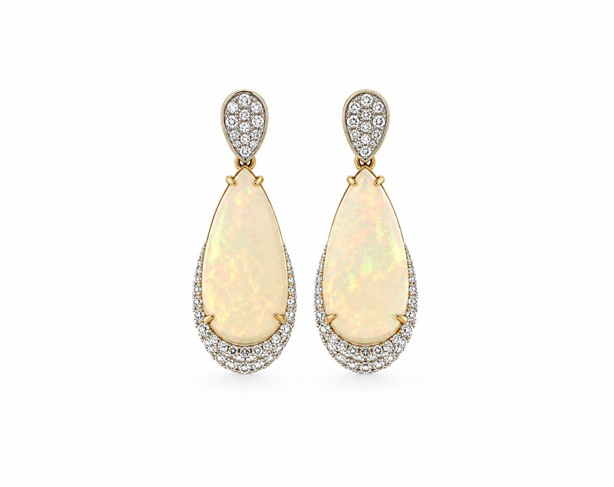 18KY Diamond & Opal Earrings