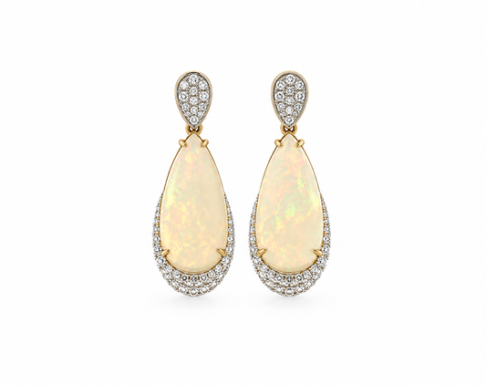 18KY Diamond & Opal Earrings