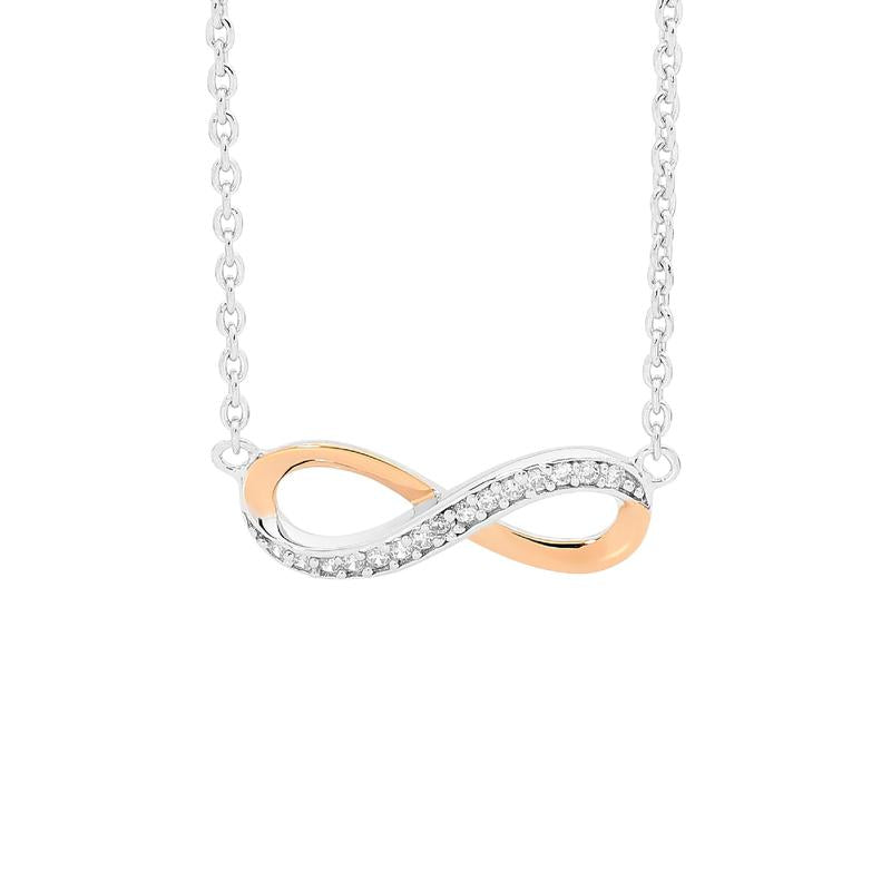 Ellani sterling silver rose gold infinity pendant/P669R