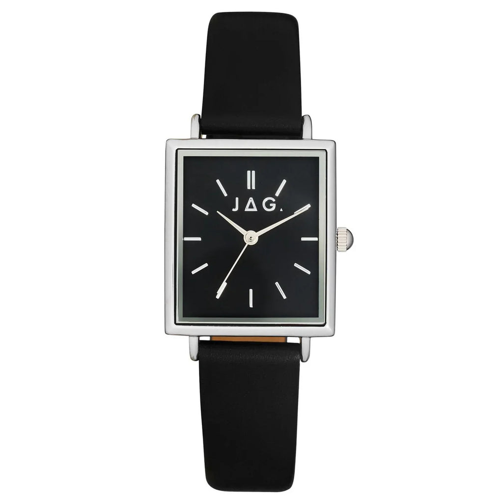 Jag Airlie – Silver-Tone Watch with Black Dial and Vegan Leather Strap / J2663