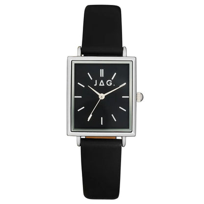 Jag Airlie – Silver-Tone Watch with Black Dial and Vegan Leather Strap / J2663